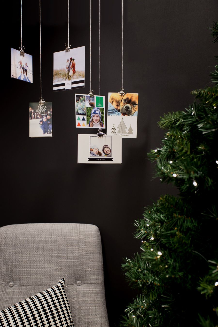 christmas card display ideas fairy lights